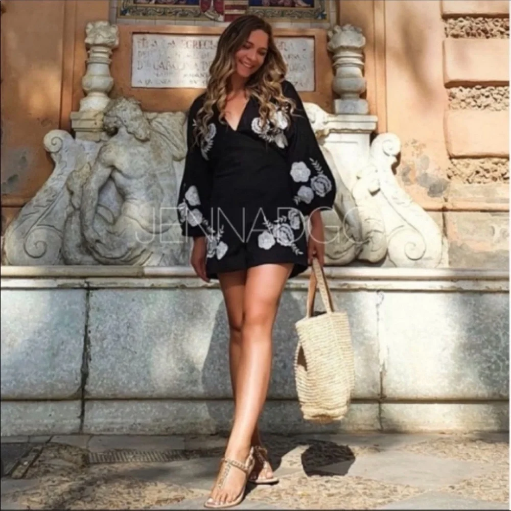 Zara embroidery linen blend jumpsuits bloggers fav
